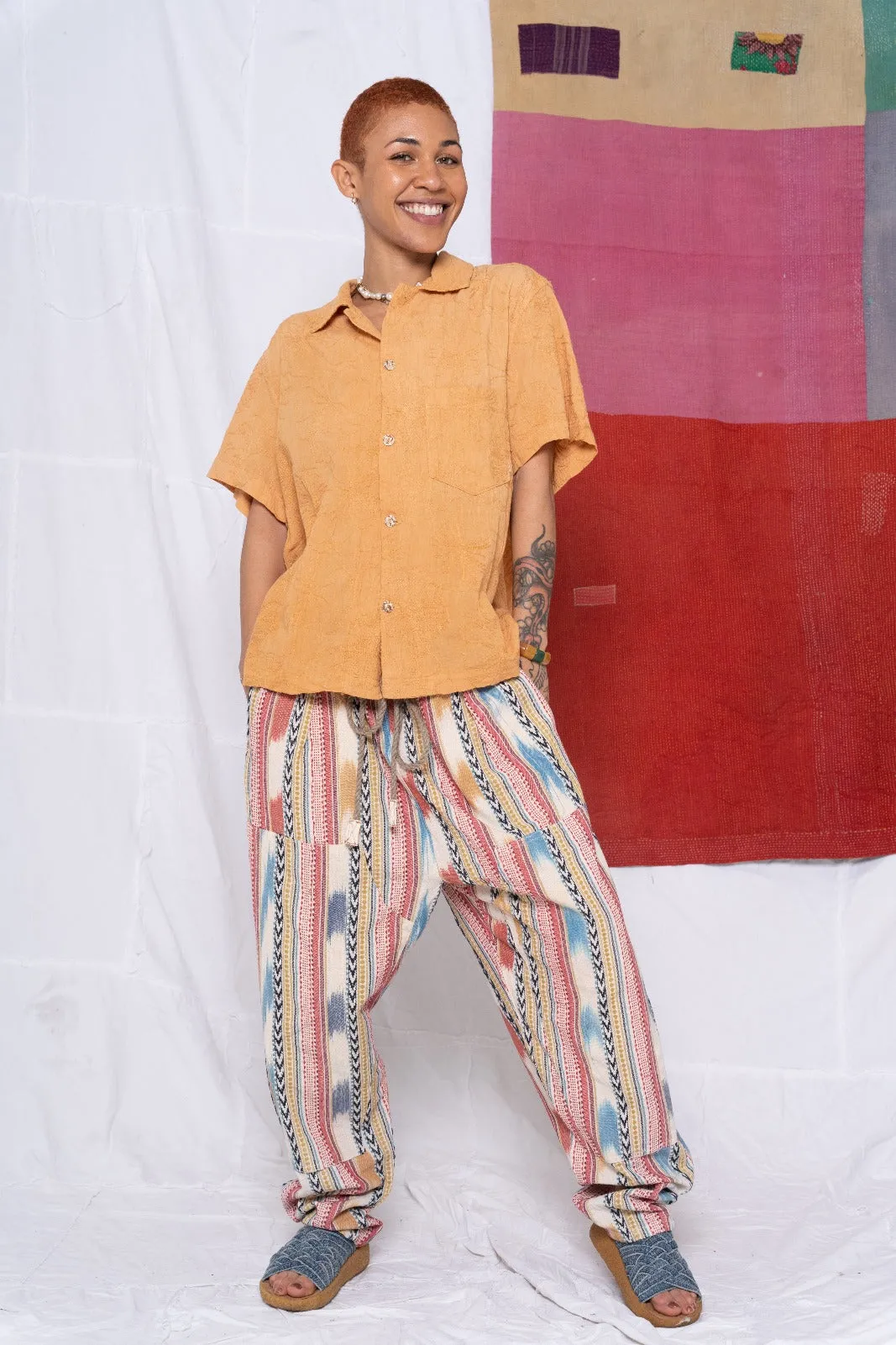 P70 Pleated Easy Pant Cotton St. Tropez Ikat Fabric Rinse