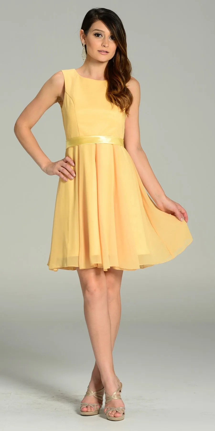 Poly USA 7290 Modest Chiffon Dress Knee Length A Line