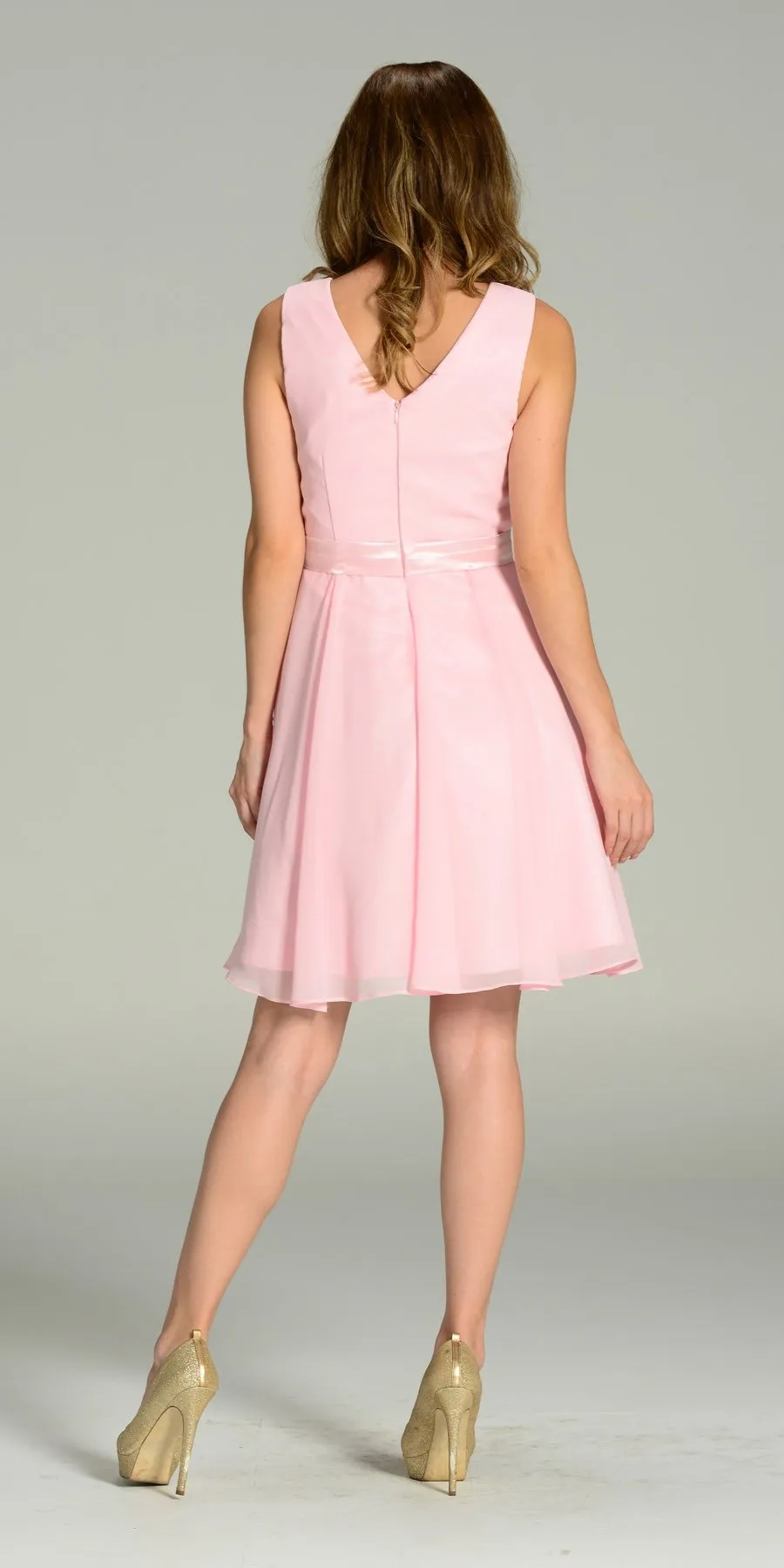 Poly USA 7290 Modest Chiffon Dress Knee Length A Line