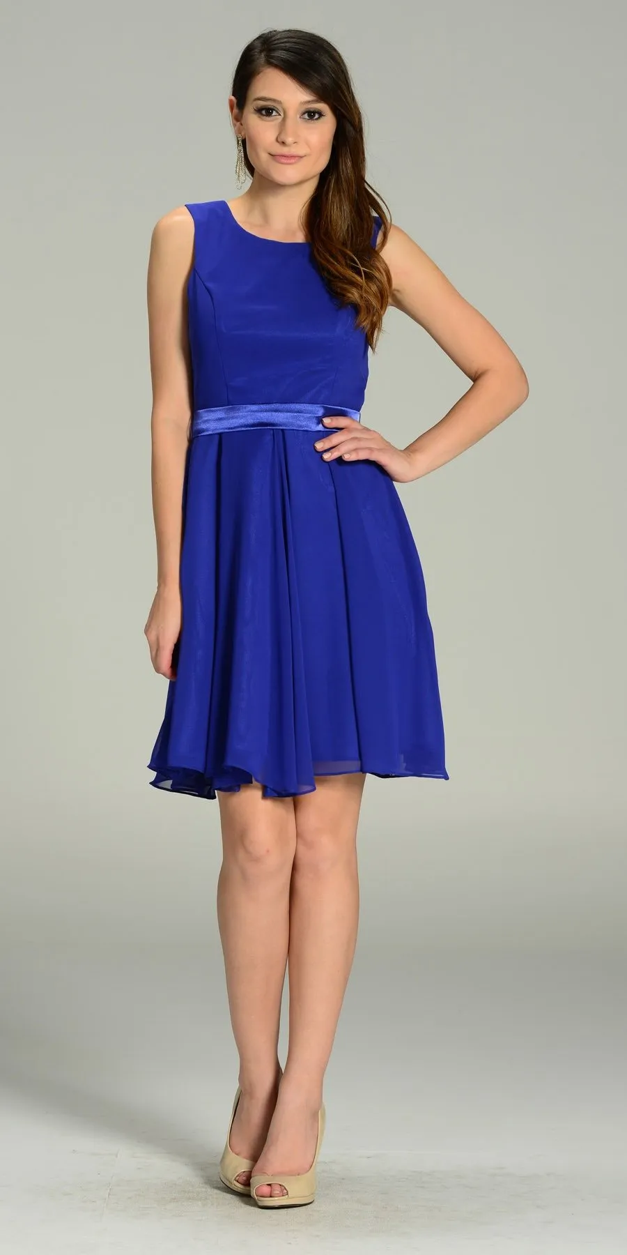 Poly USA 7290 Modest Chiffon Dress Knee Length A Line