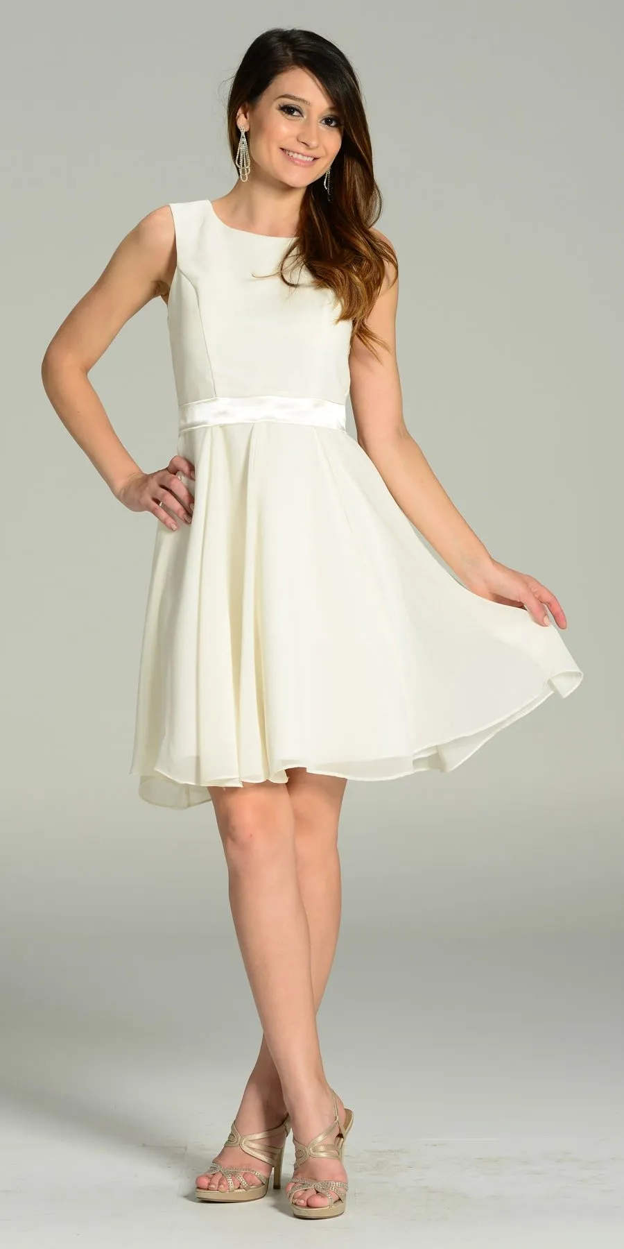 Poly USA 7290 Modest Chiffon Dress Knee Length A Line