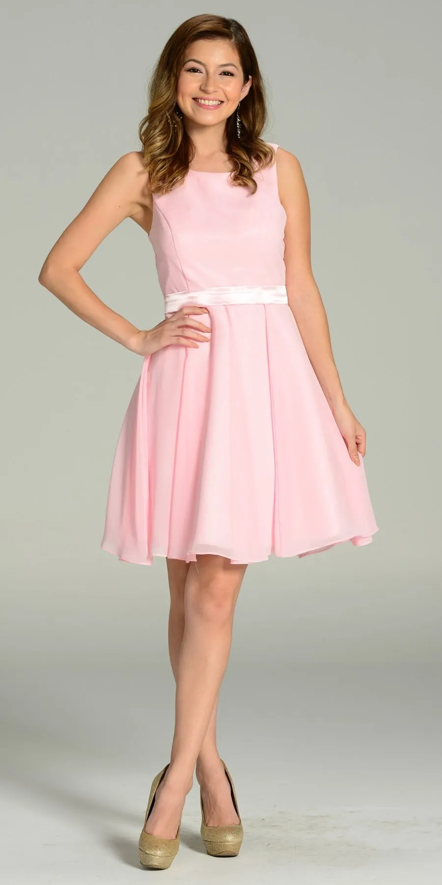 Poly USA 7290 Modest Chiffon Dress Knee Length A Line