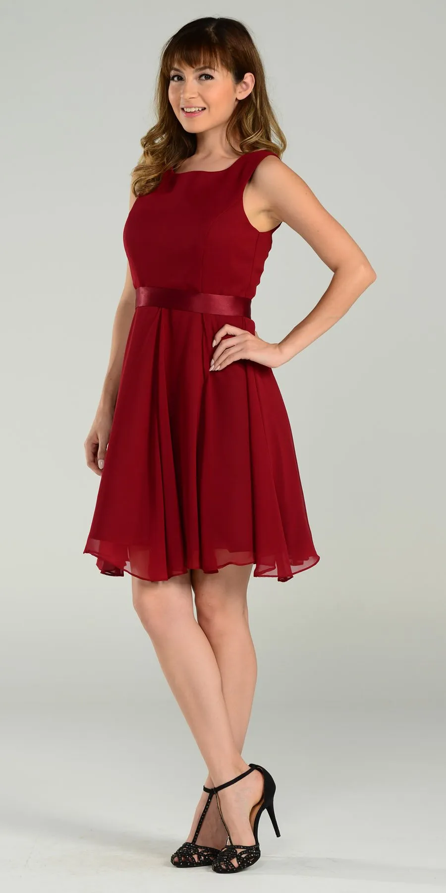 Poly USA 7290 Modest Chiffon Dress Knee Length A Line