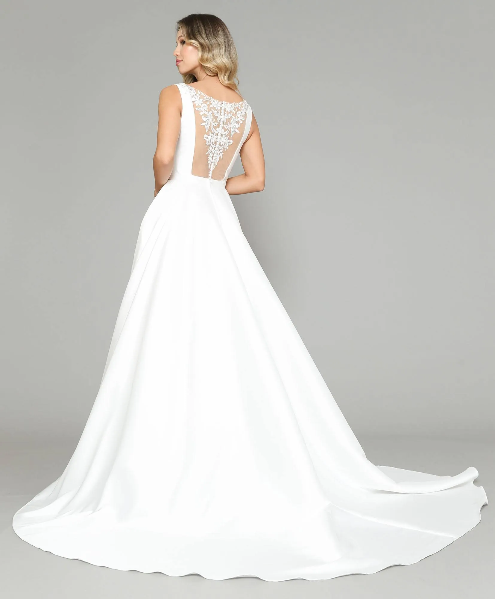 Poly USA 8582 Long A-Line Wedding Gown Chapel Train V-Neck