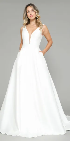 Poly USA 8582 Long A-Line Wedding Gown Chapel Train V-Neck