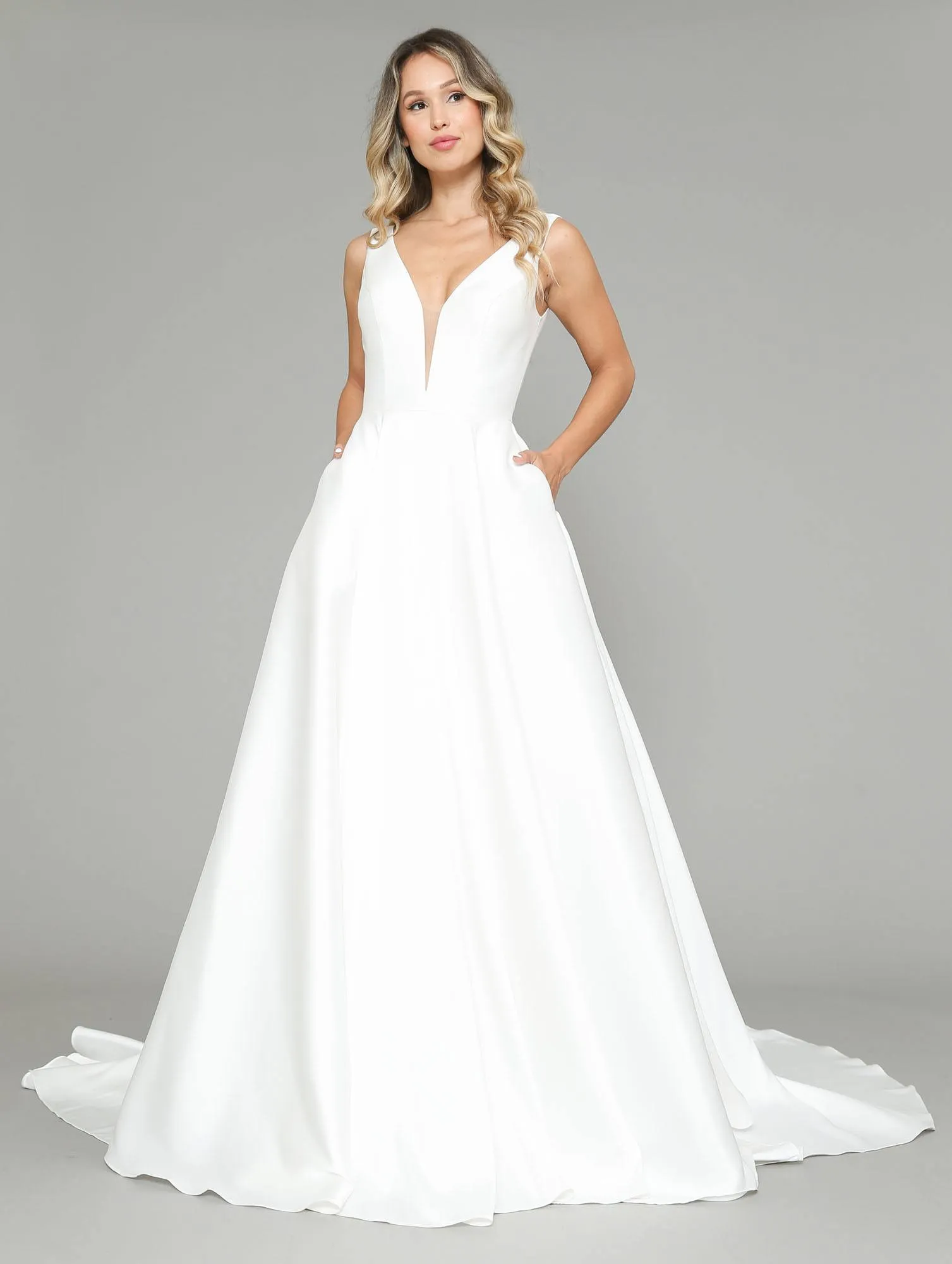 Poly USA 8582 Long A-Line Wedding Gown Chapel Train V-Neck