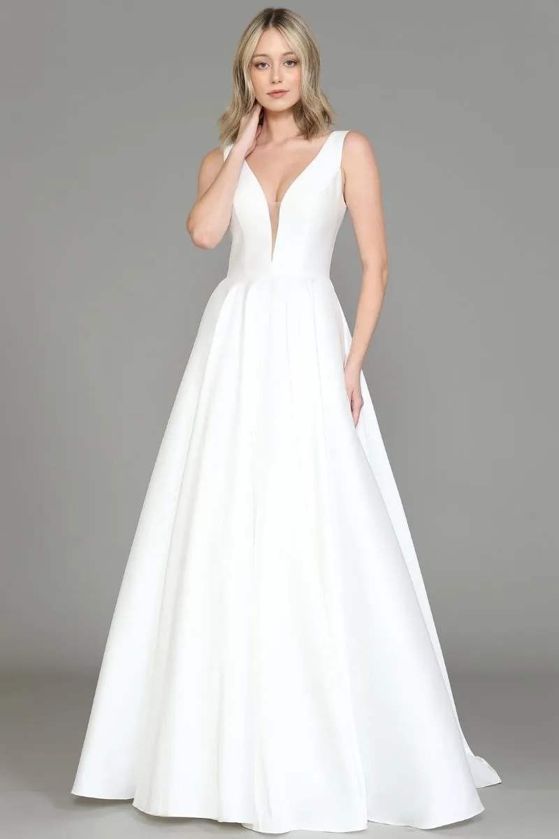 Poly USA 8582 Long A-Line Wedding Gown Chapel Train V-Neck