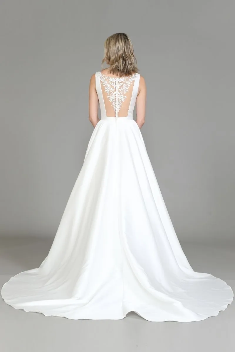 Poly USA 8582 Long A-Line Wedding Gown Chapel Train V-Neck