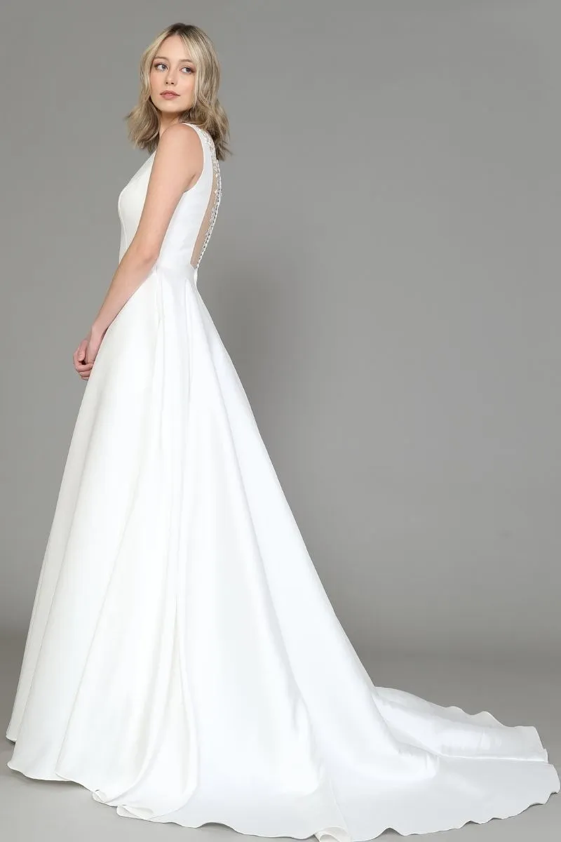 Poly USA 8582 Long A-Line Wedding Gown Chapel Train V-Neck