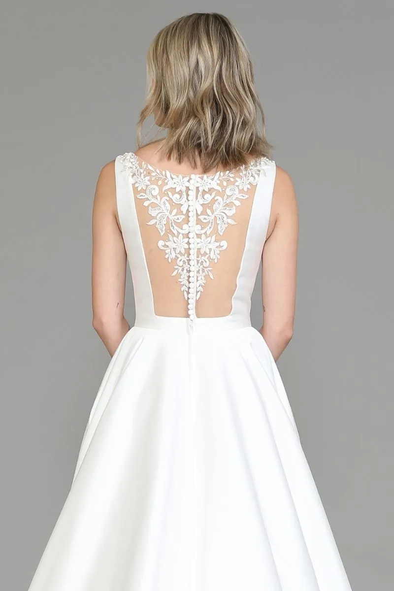 Poly USA 8582 Long A-Line Wedding Gown Chapel Train V-Neck