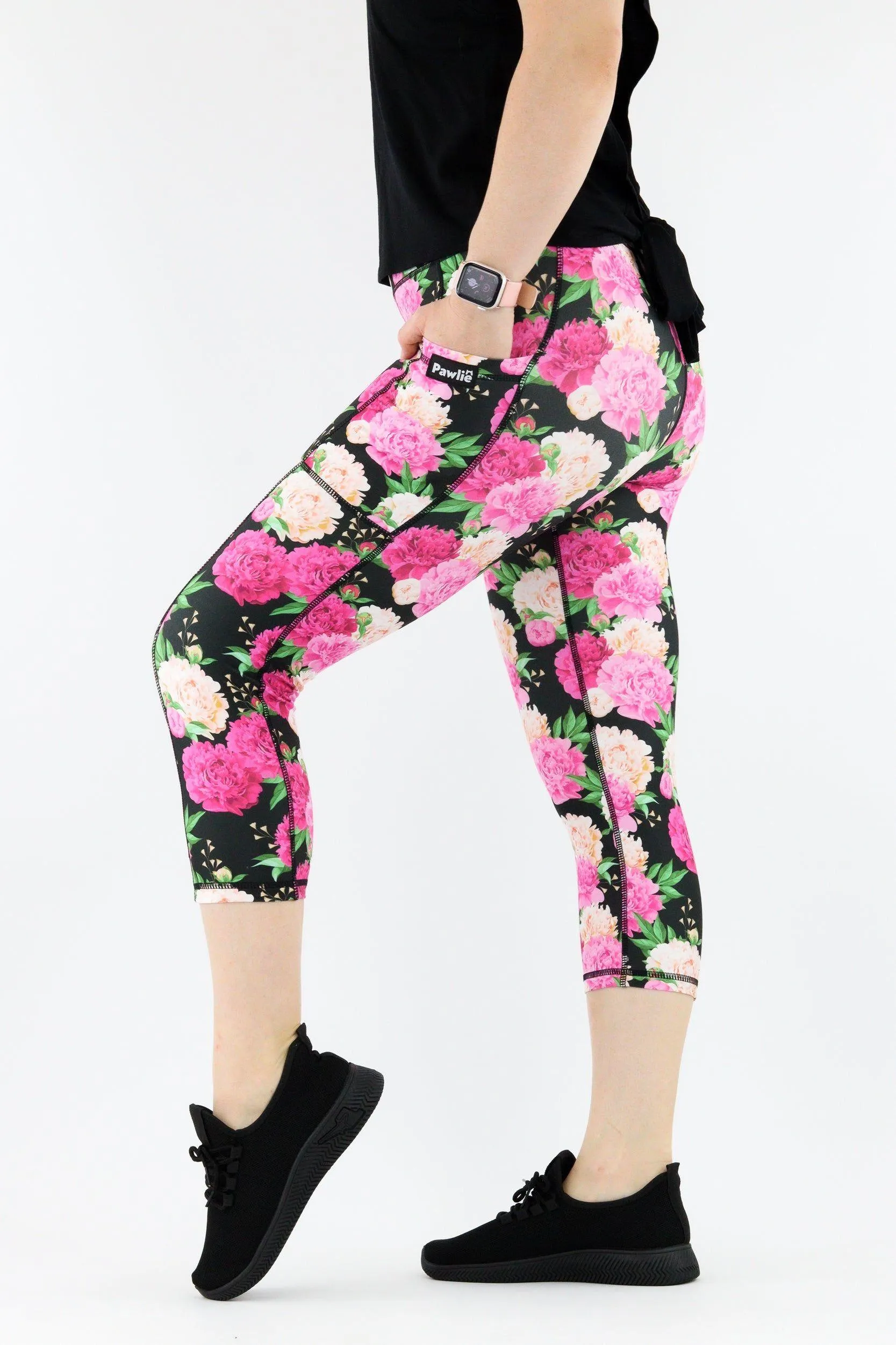 Pretty Peonies - Hybrid 1.0 - Leg Pockets - Capri Leggings