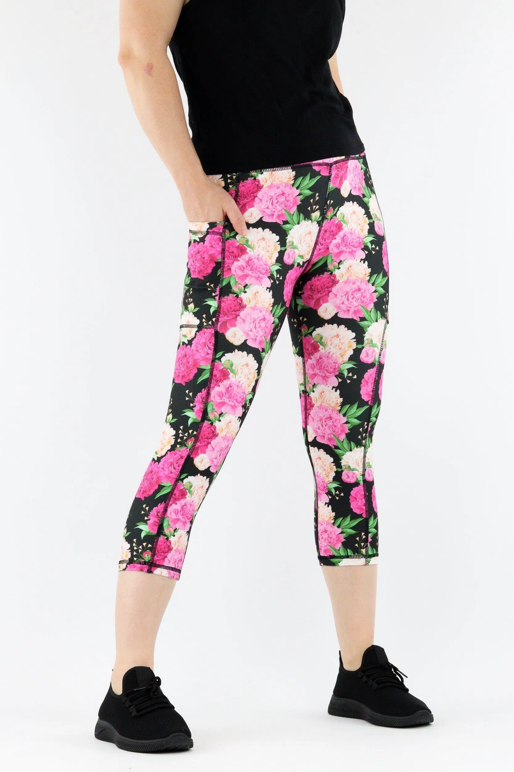 Pretty Peonies - Hybrid 1.0 - Leg Pockets - Capri Leggings