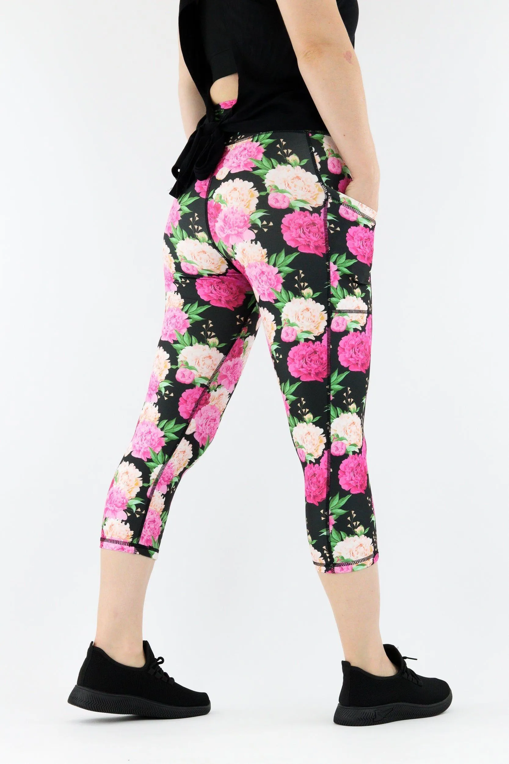 Pretty Peonies - Hybrid 1.0 - Leg Pockets - Capri Leggings