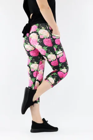 Pretty Peonies - Hybrid 1.0 - Leg Pockets - Capri Leggings