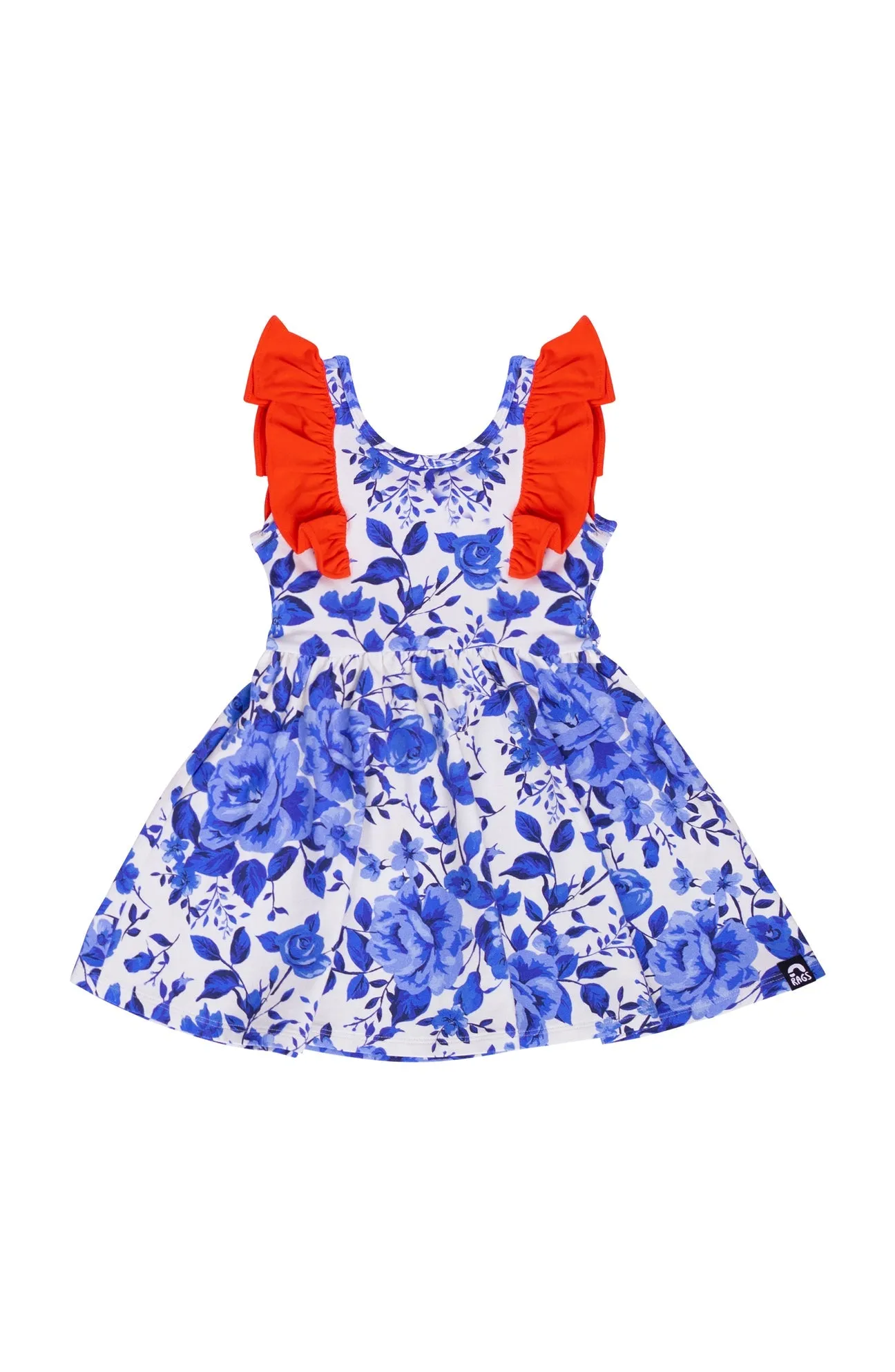 Rags Tank Ruffle Swing Dress in Blue Rose Floral