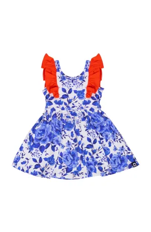 Rags Tank Ruffle Swing Dress in Blue Rose Floral