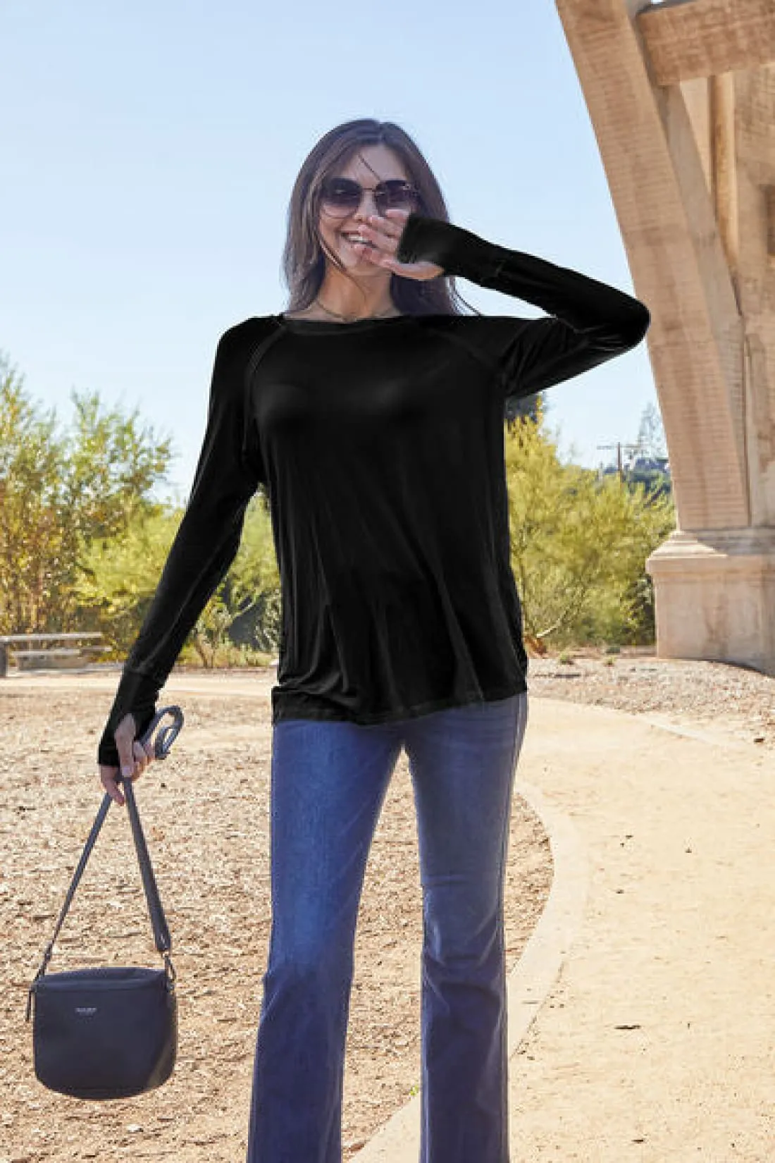 Round Neck Thumbhole Long Sleeve T-Shirt