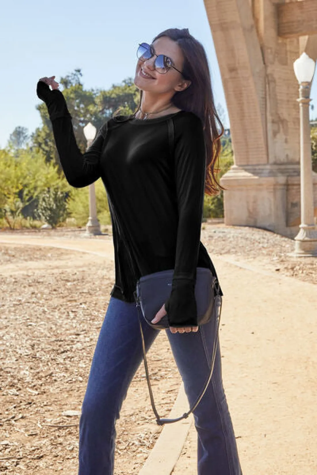 Round Neck Thumbhole Long Sleeve T-Shirt