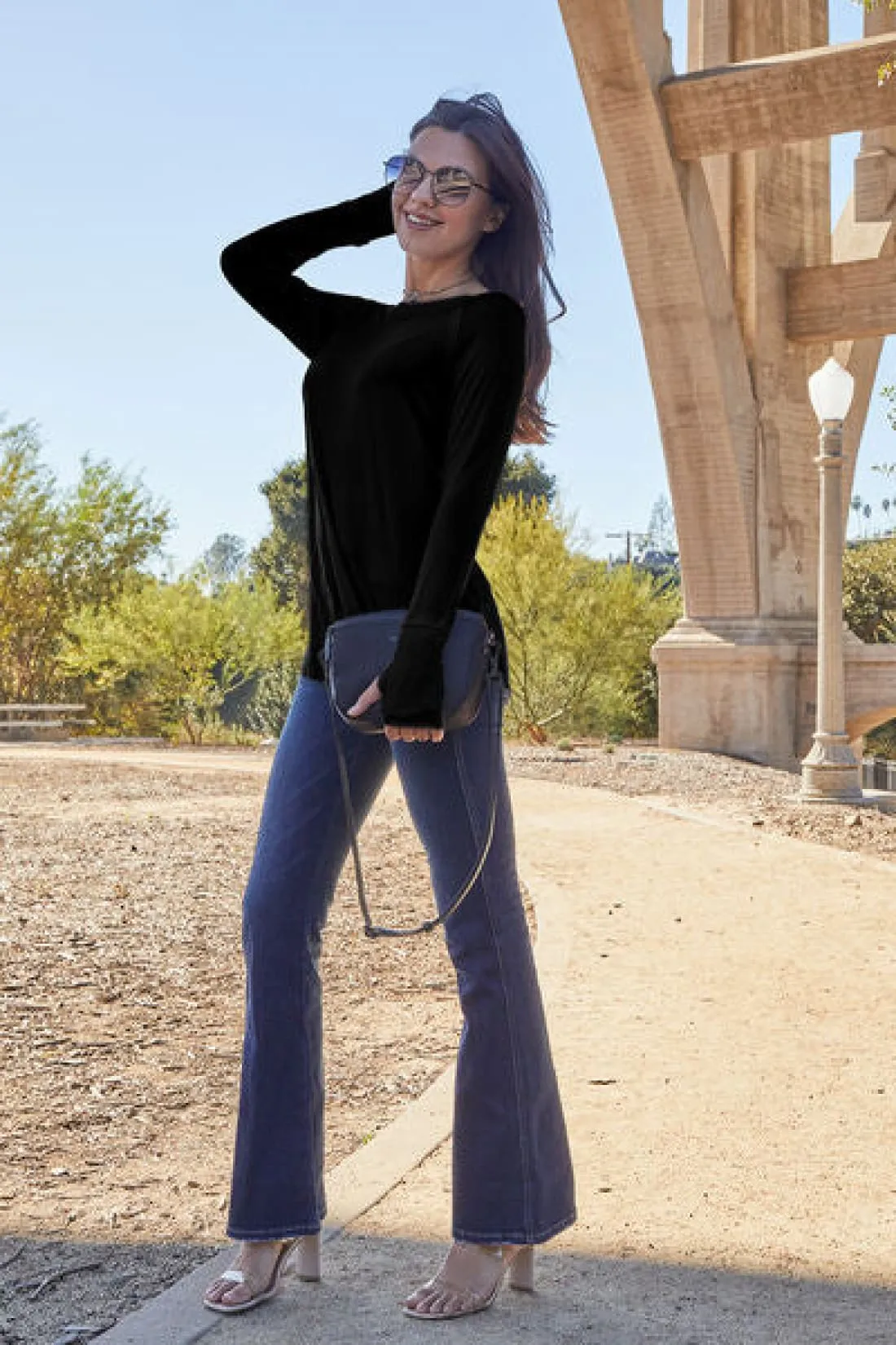 Round Neck Thumbhole Long Sleeve T-Shirt