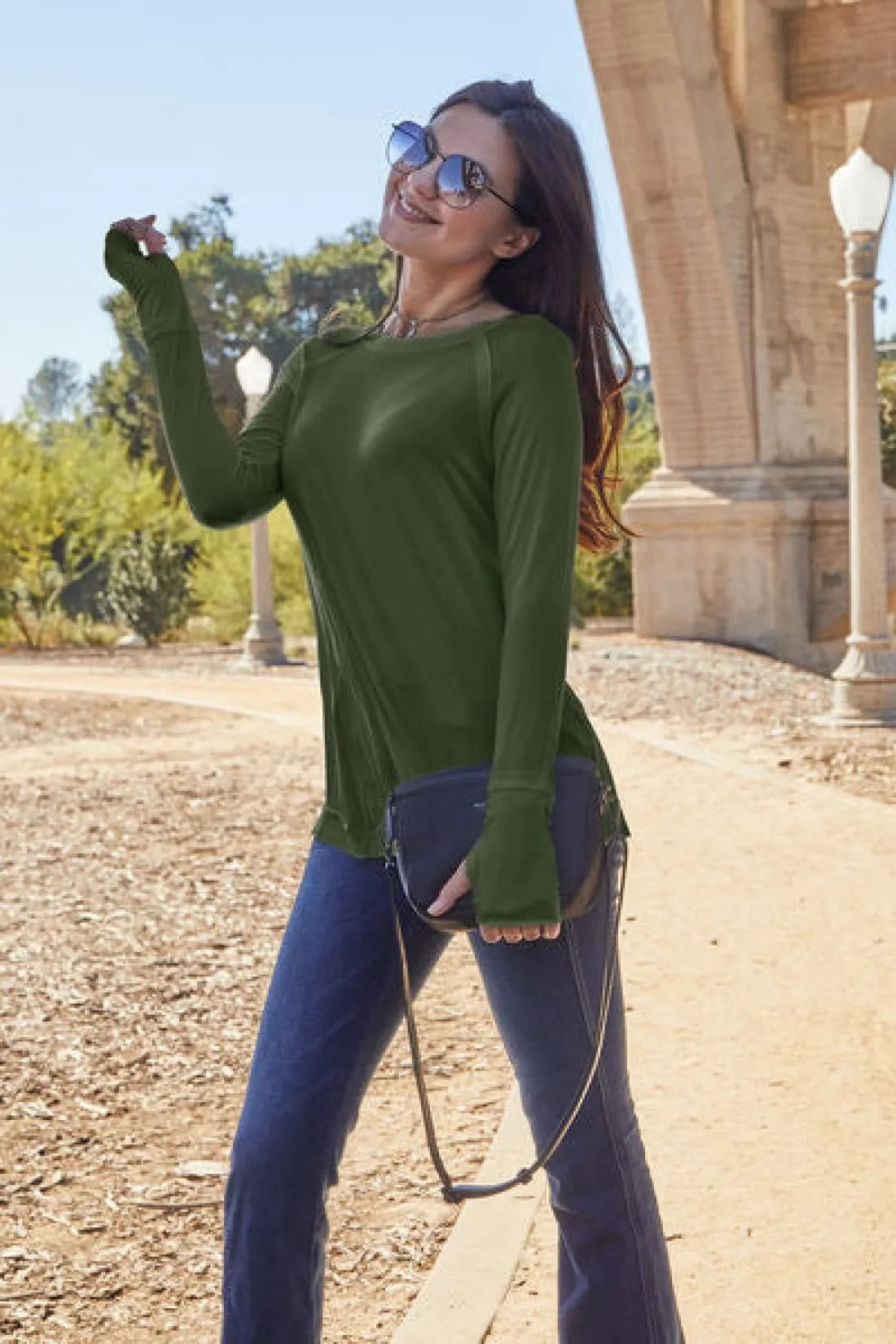 Round Neck Thumbhole Long Sleeve T-Shirt