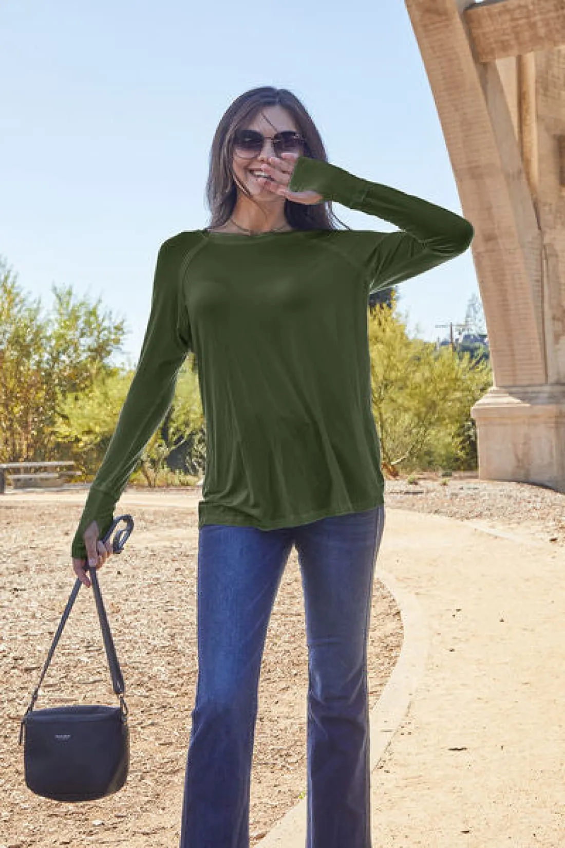 Round Neck Thumbhole Long Sleeve T-Shirt