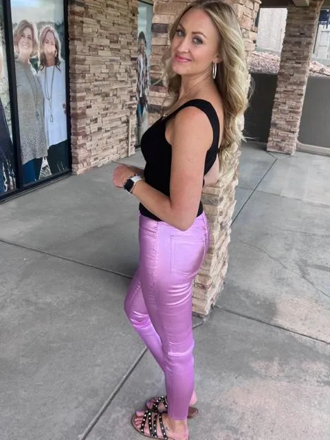 Roxie Lilac High-Rise Metallic Skinny Jean