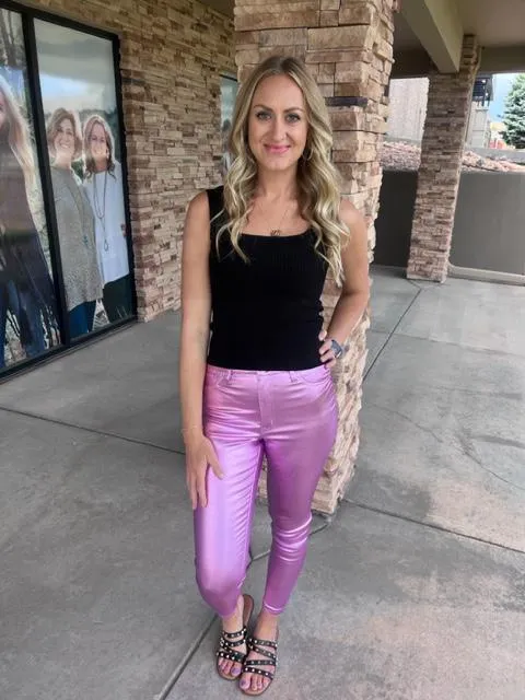 Roxie Lilac High-Rise Metallic Skinny Jean
