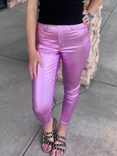 Roxie Lilac High-Rise Metallic Skinny Jean