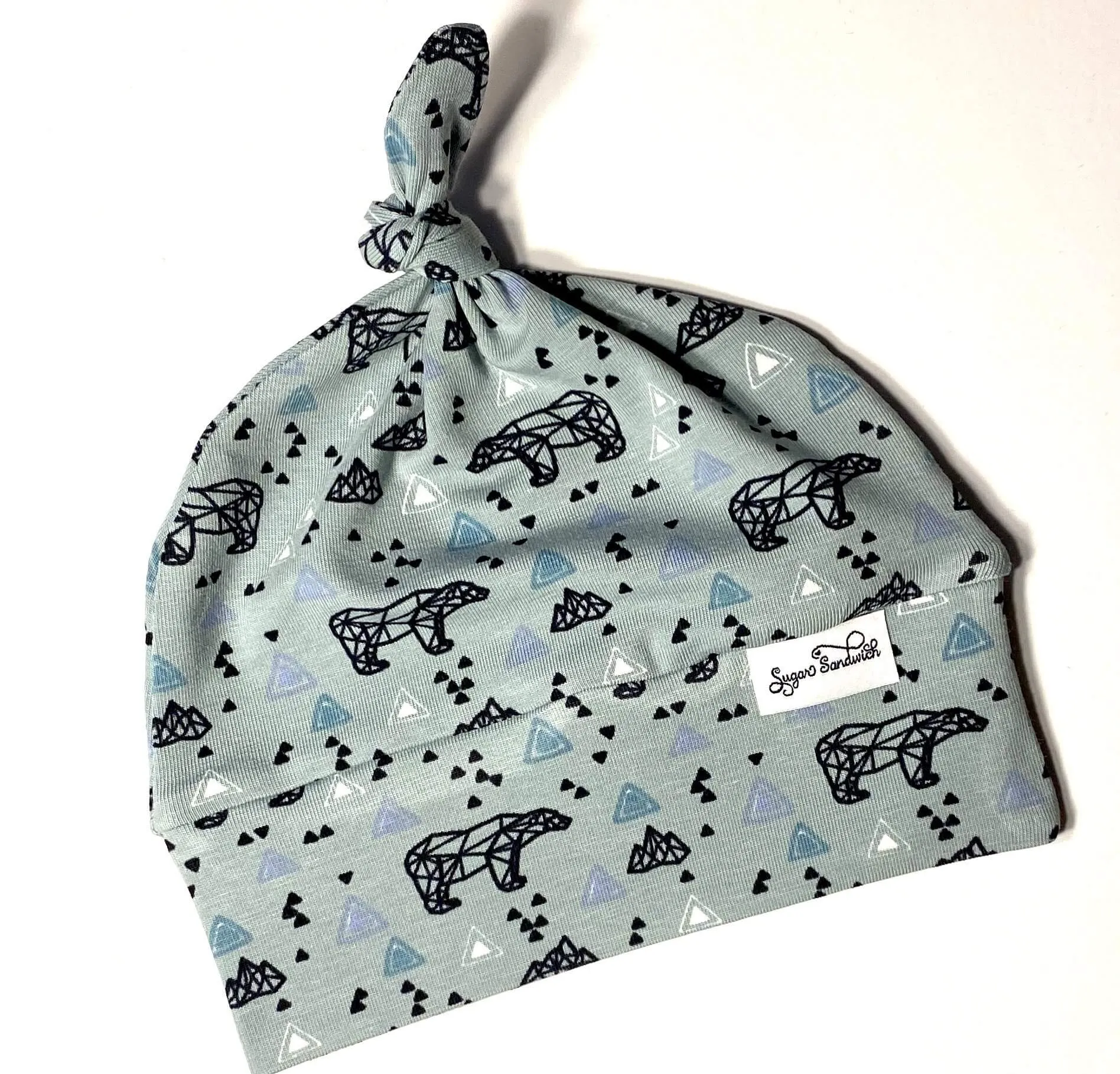 Sage Green Geometric Bear Set Harem Pants & Topknot Hat