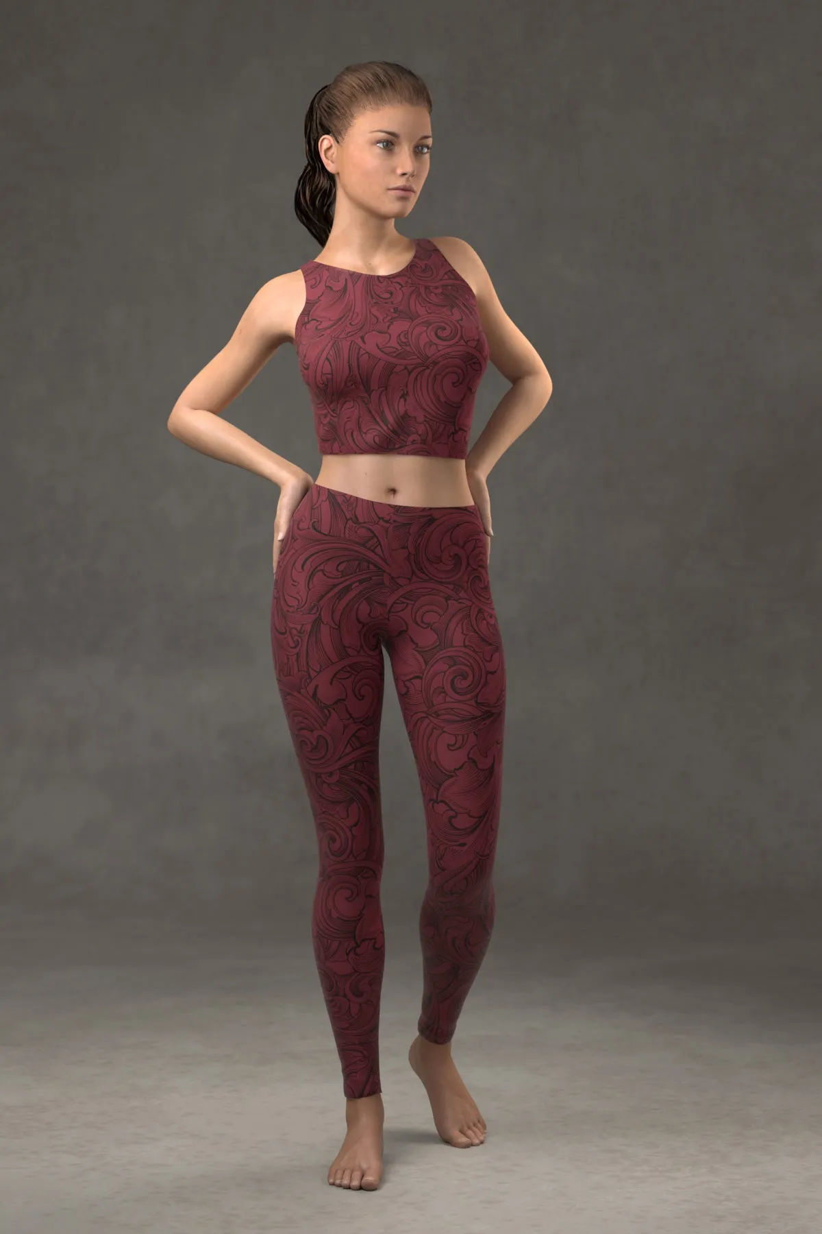 Scrollwork Leggings: Crimson