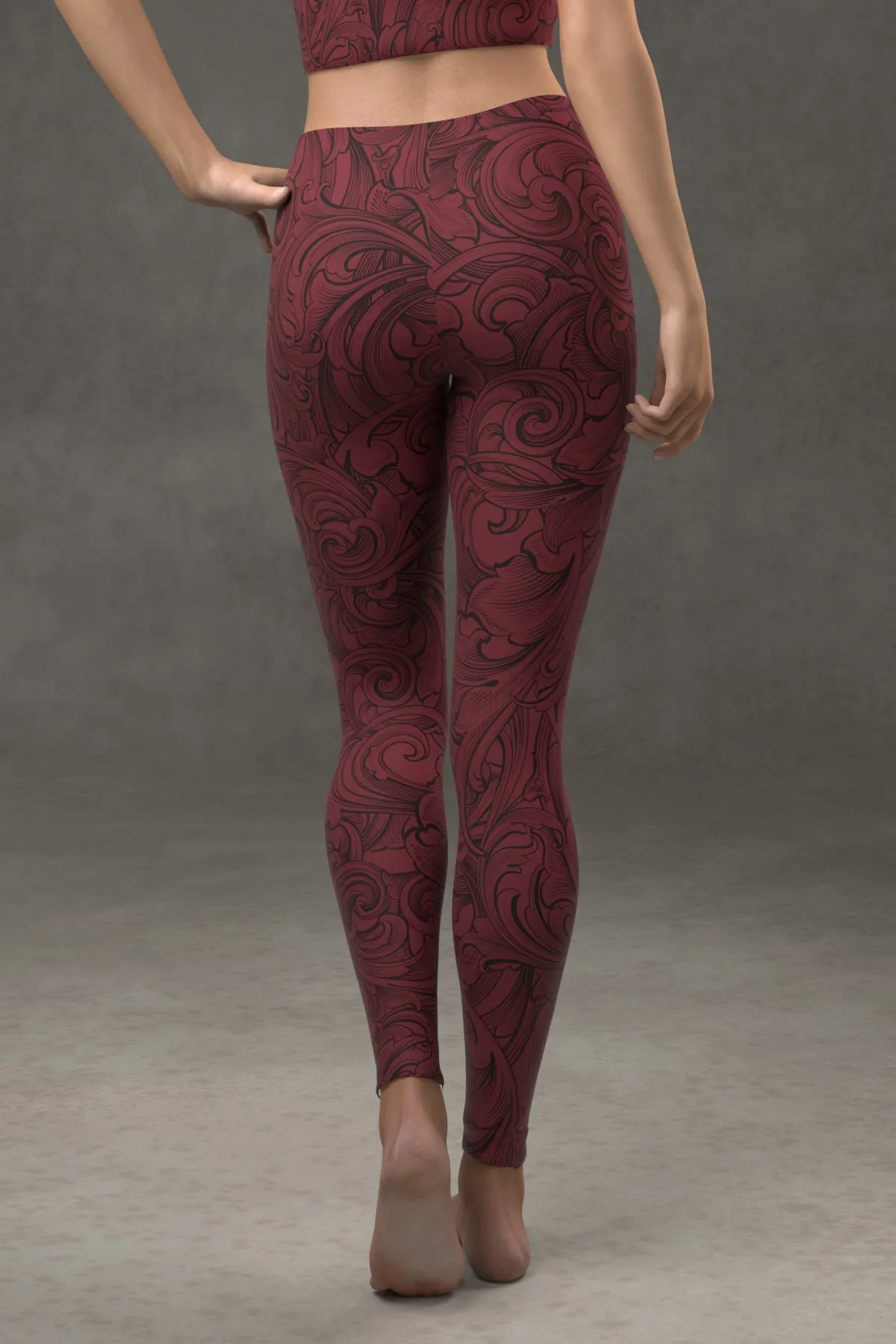 Scrollwork Leggings: Crimson