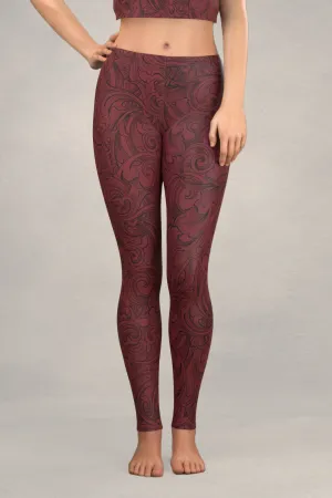 Scrollwork Leggings: Crimson