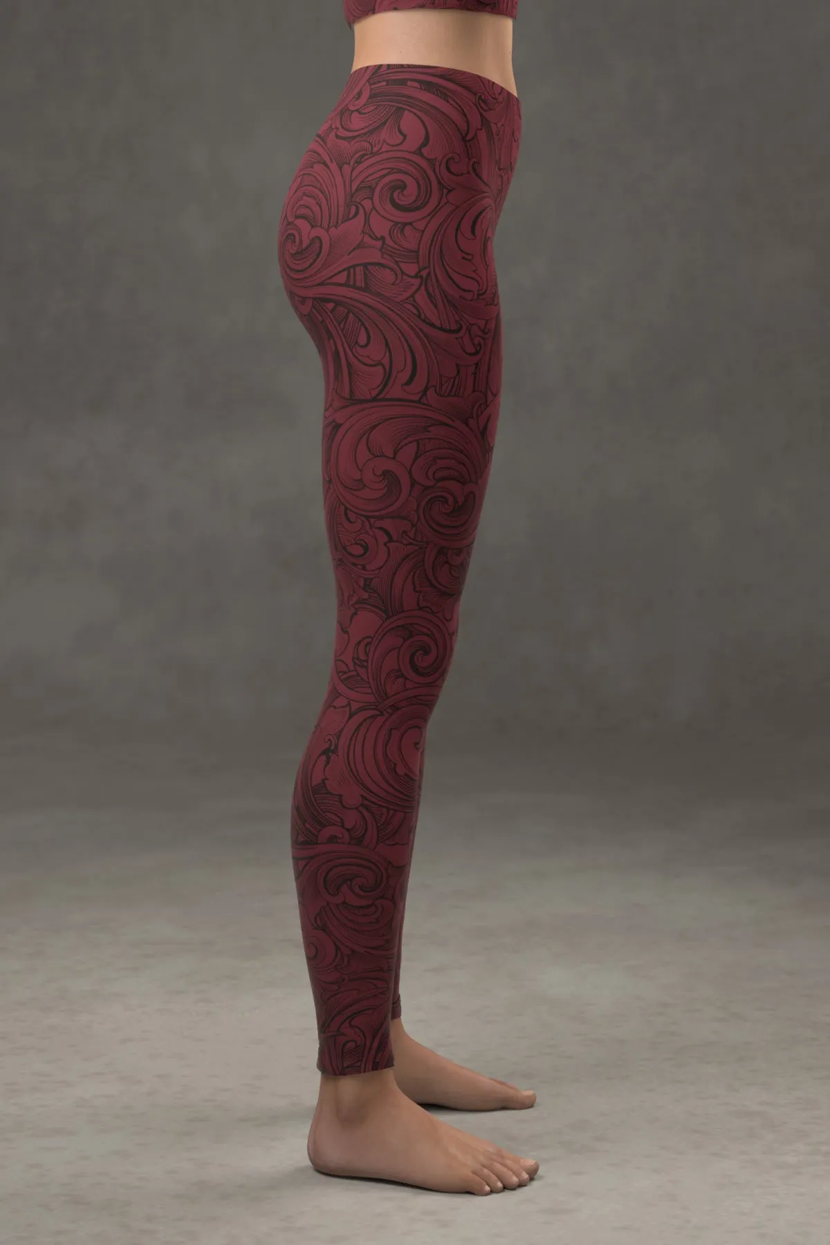 Scrollwork Leggings: Crimson