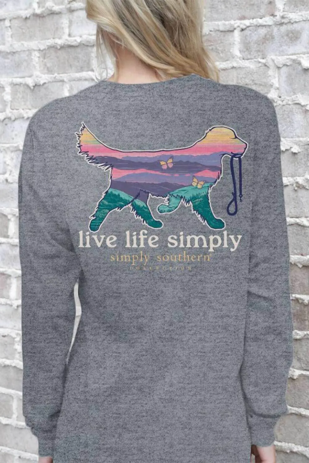 Simply Southern Long Sleeve Dog Live Life Simply T-Shirt for Women in Charcoal Heather | LS-SMPDOG-CHARCOALHTHR