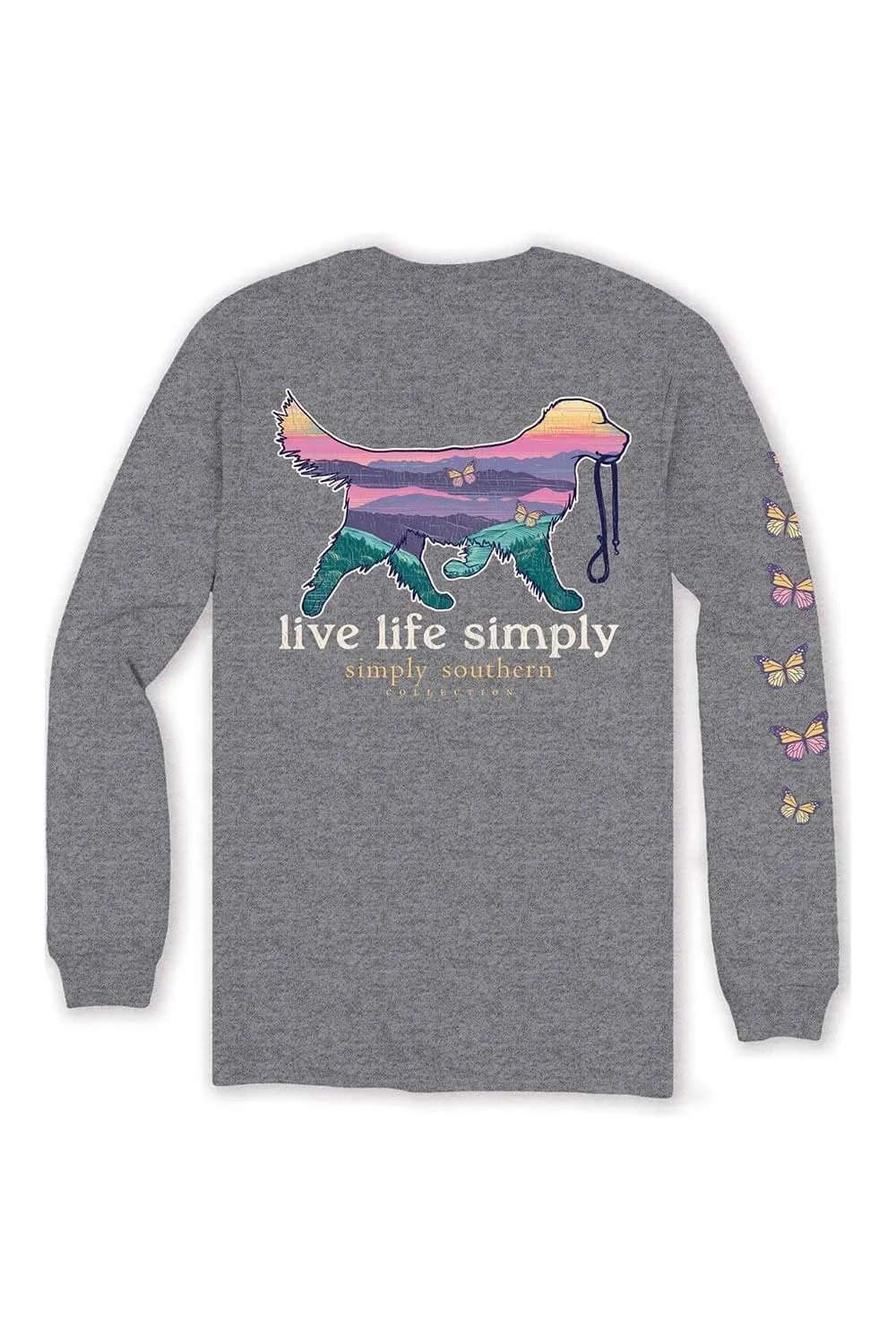 Simply Southern Long Sleeve Dog Live Life Simply T-Shirt for Women in Charcoal Heather | LS-SMPDOG-CHARCOALHTHR
