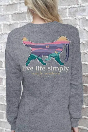 Simply Southern Long Sleeve Dog Live Life Simply T-Shirt for Women in Charcoal Heather | LS-SMPDOG-CHARCOALHTHR
