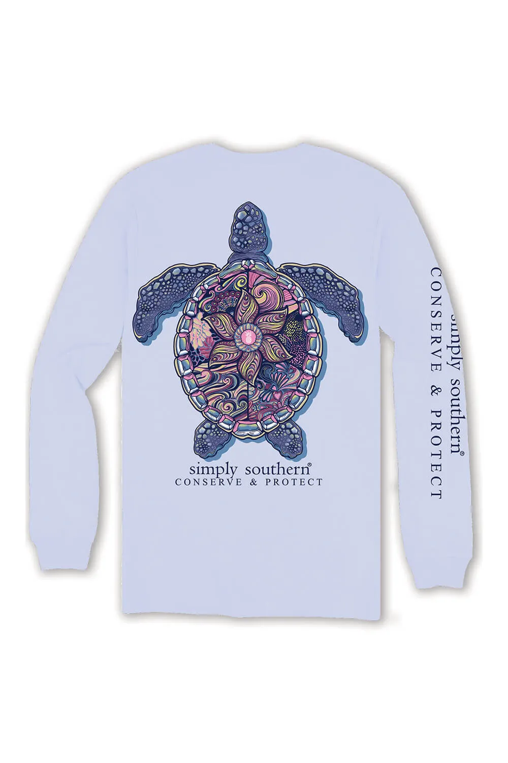 Simply Southern Long Sleeve Mandala Turtle Tracking T-shirt for Women in Carolina Blue | LS-TRACKT4-MNDLA-CAROBLU