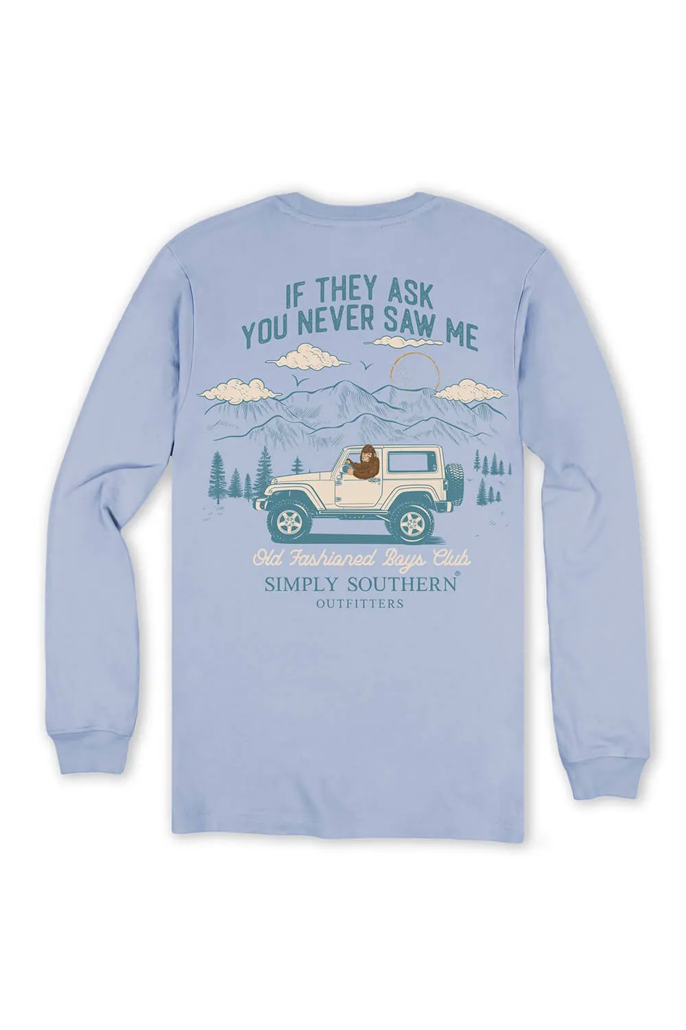 Simply Southern Long Sleeve Sasquatch Jeep T-Shirt for Men in Blue | MN-LS-SASQSUV-FOG