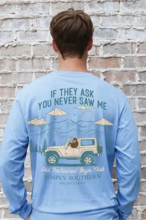 Simply Southern Long Sleeve Sasquatch Jeep T-Shirt for Men in Blue | MN-LS-SASQSUV-FOG