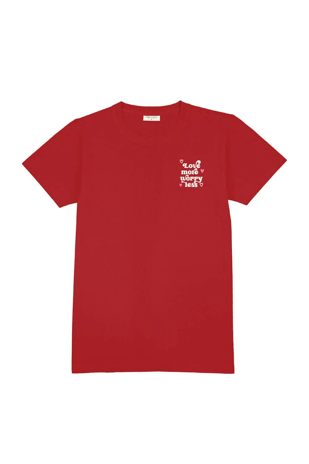 Simply Southern Youth Love More, Worry Less T-Shirt for Girls in Red | YTH-SS-LOVEMORE-RED