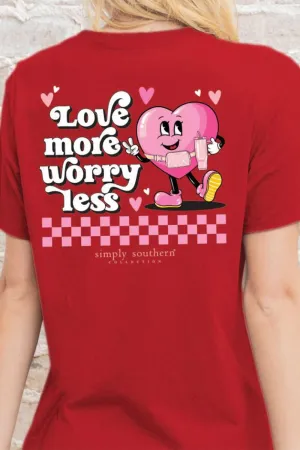 Simply Southern Youth Love More, Worry Less T-Shirt for Girls in Red | YTH-SS-LOVEMORE-RED