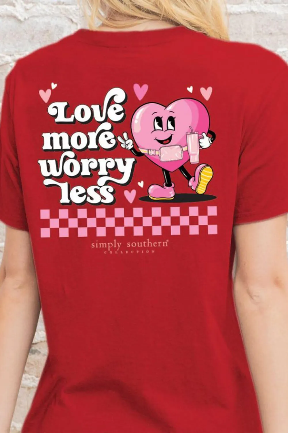 Simply Southern Youth Love More, Worry Less T-Shirt for Girls in Red | YTH-SS-LOVEMORE-RED