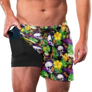 SKULL AND PALM QUICKDRY POCKET 2 IN 1 18'' RUNNING SHORTS