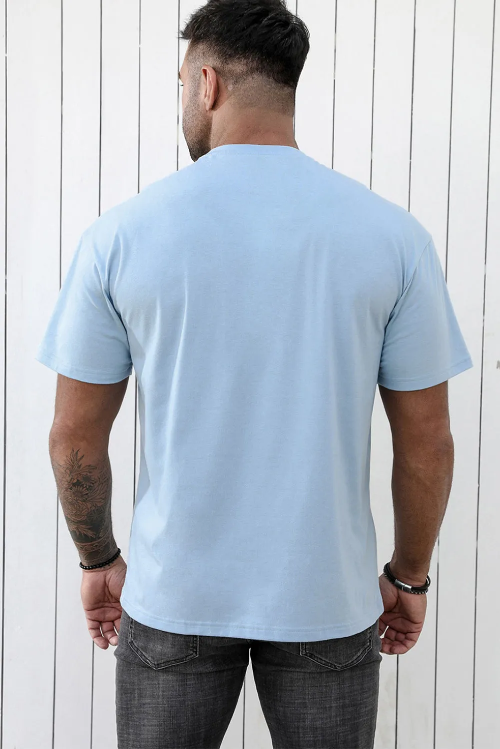 Sky Blue Men's Father's Day Letter Print Short Sleeve Graphic T Shirt