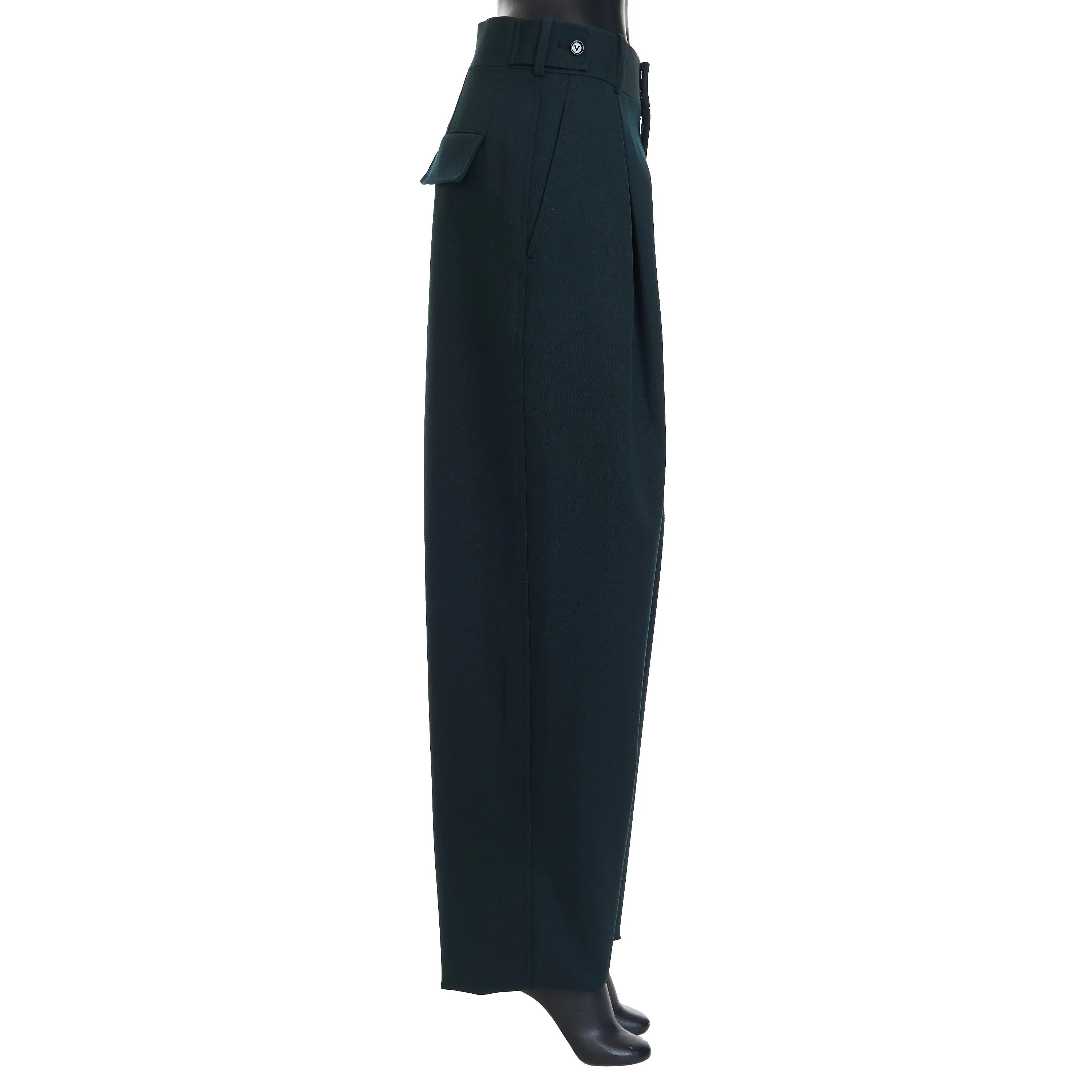 Stretch Grain De Poudre Tapered Trousers Pants In Inkwell Green
