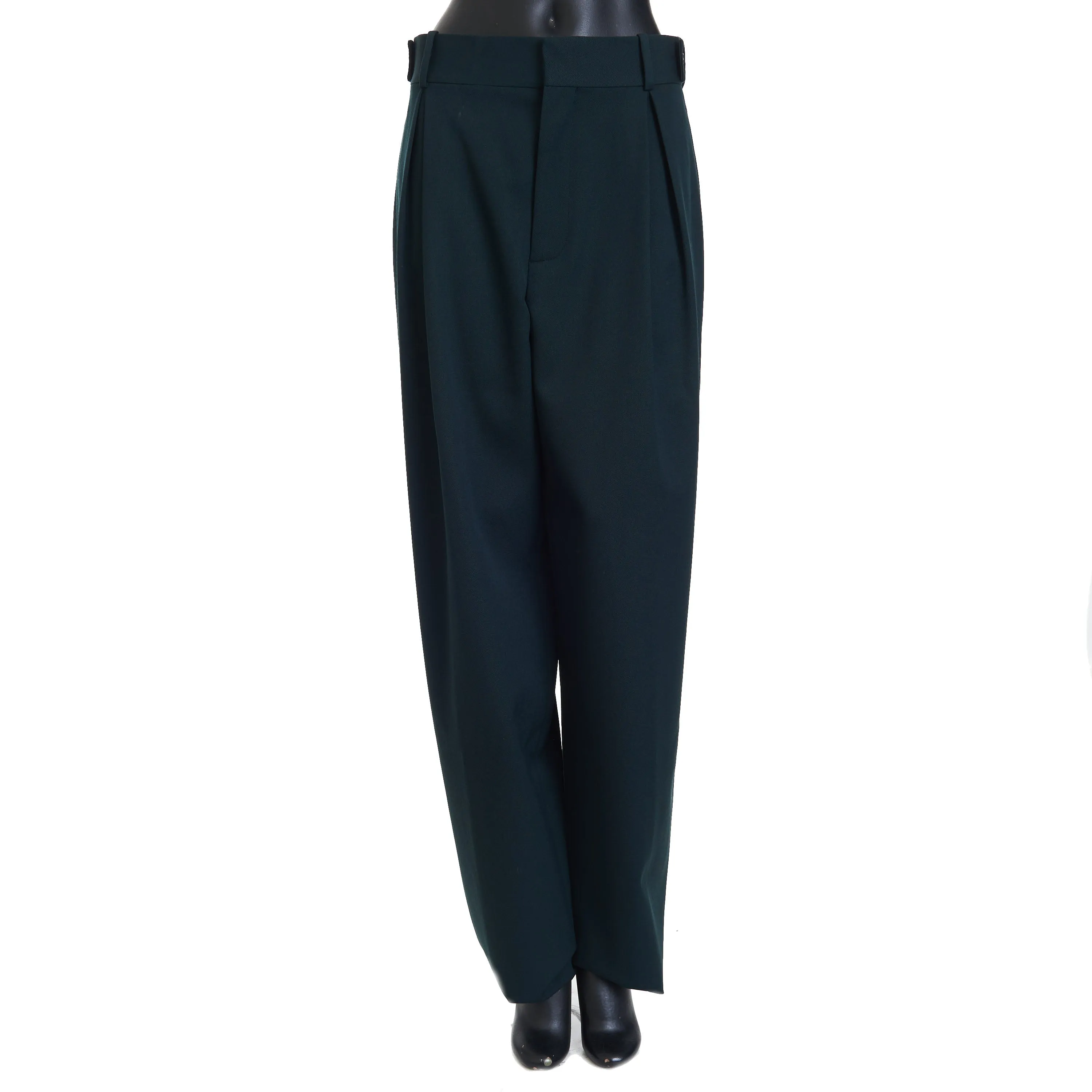 Stretch Grain De Poudre Tapered Trousers Pants In Inkwell Green
