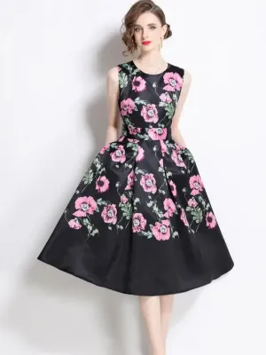 Summer Vintage Tank Yellow Blue Pink Flower Dresses