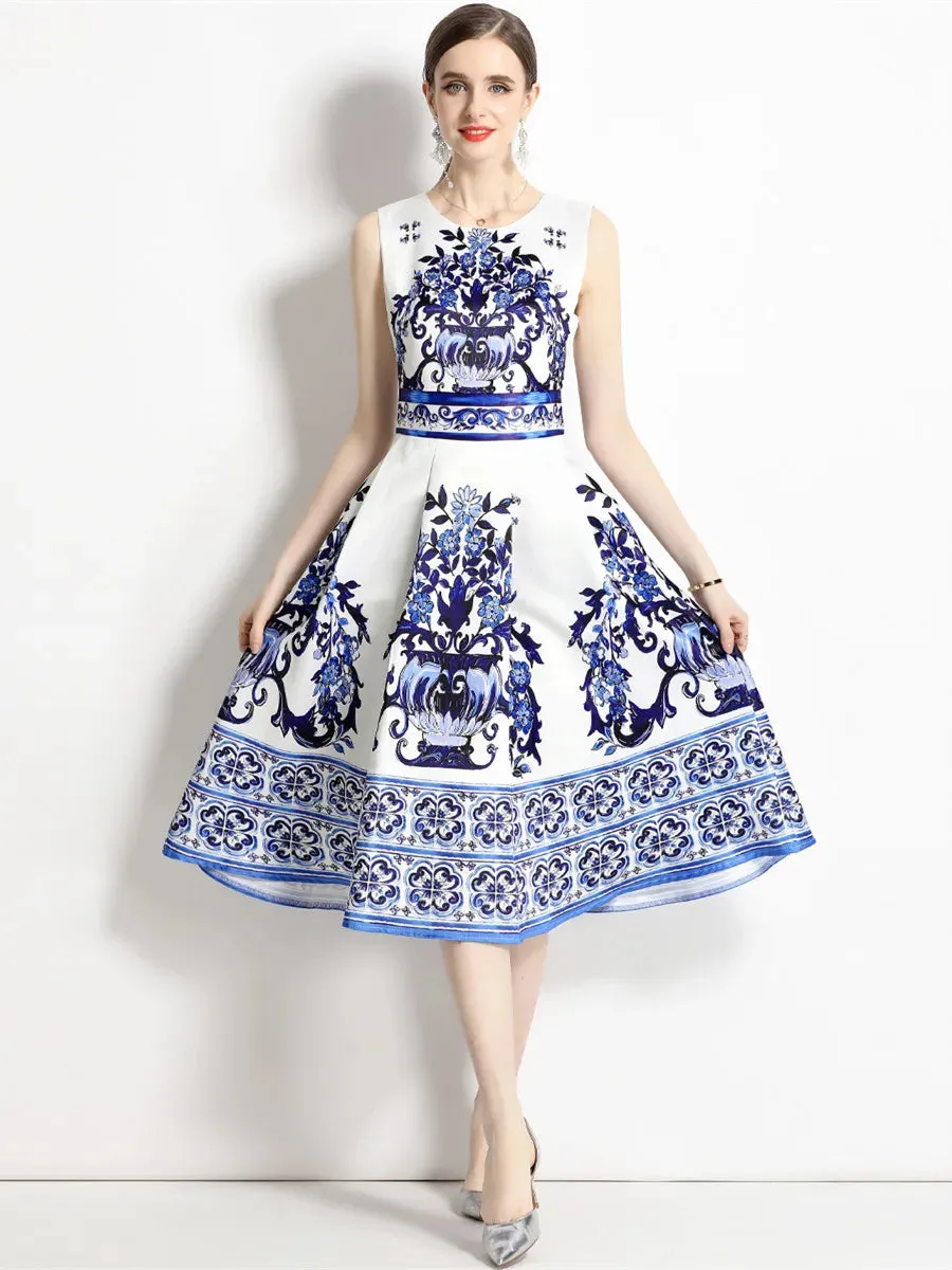 Summer Vintage Tank Yellow Blue Pink Flower Dresses