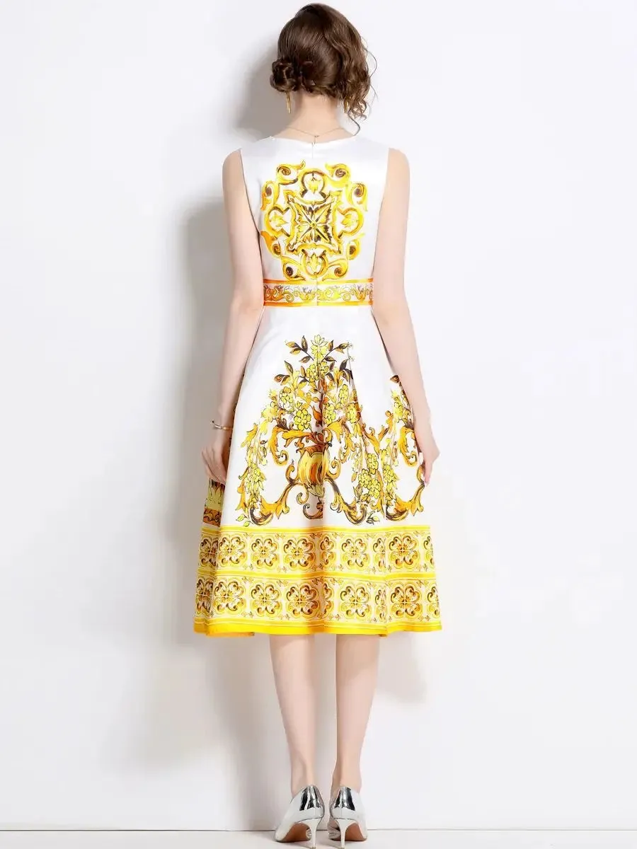 Summer Vintage Tank Yellow Blue Pink Flower Dresses