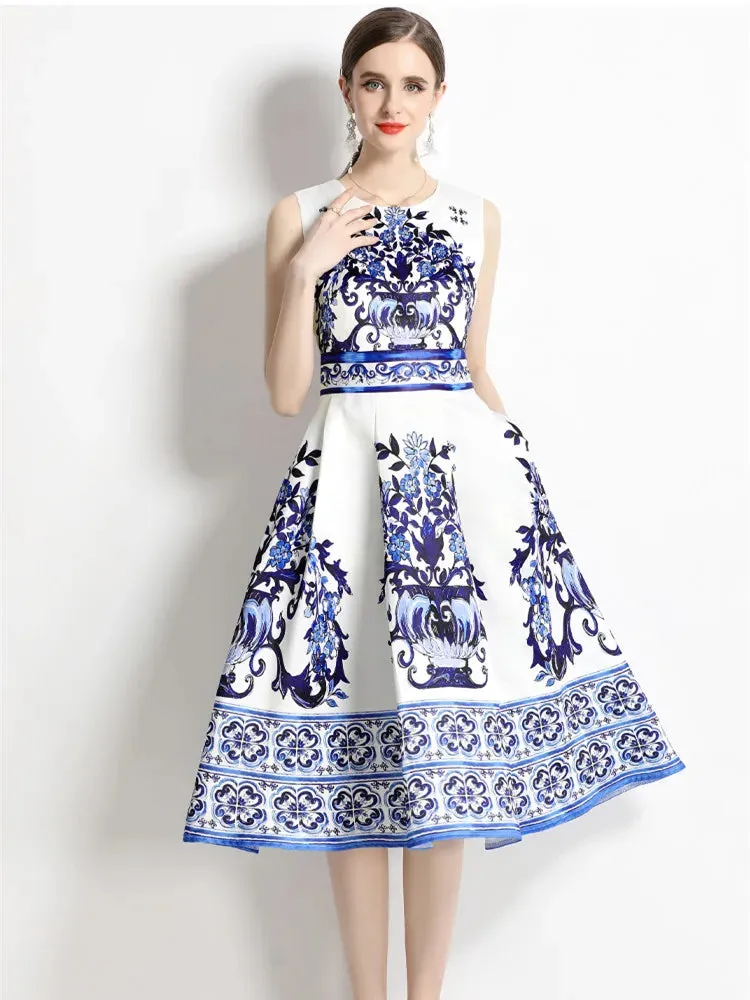 Summer Vintage Tank Yellow Blue Pink Flower Dresses